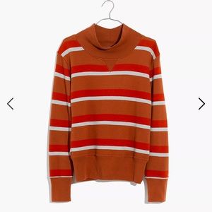 Madewell Mile(s) Turtleneck Sweatshirt in Stripe, XL, Red and Brown